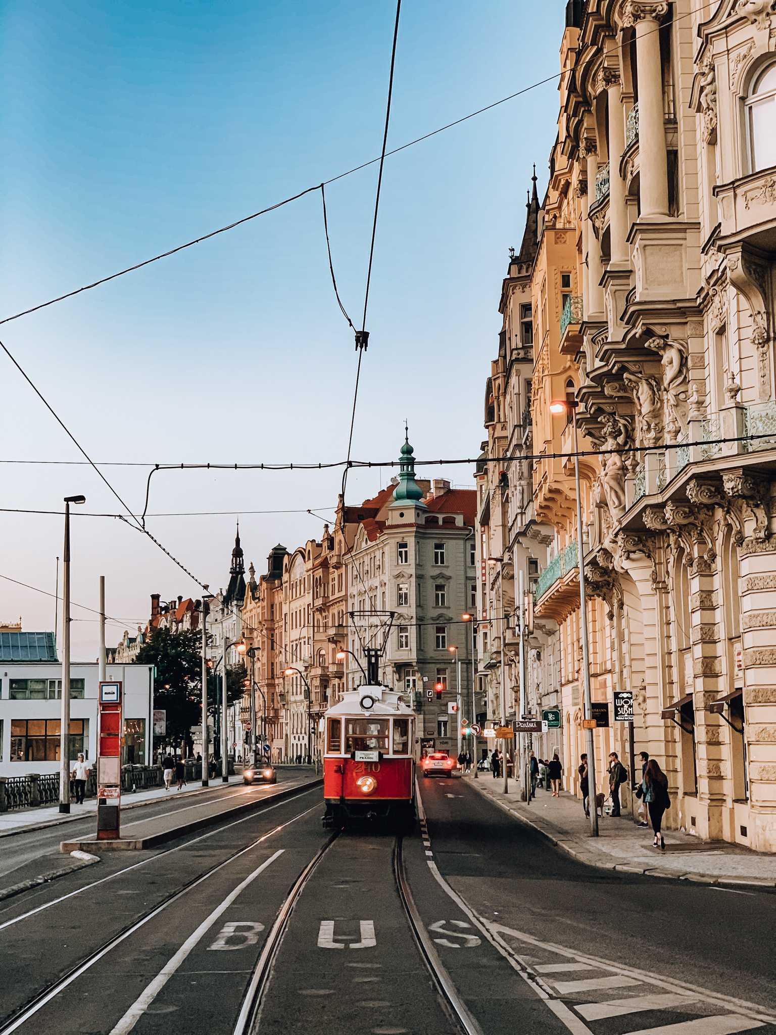 Tram and old buildings in Prague 