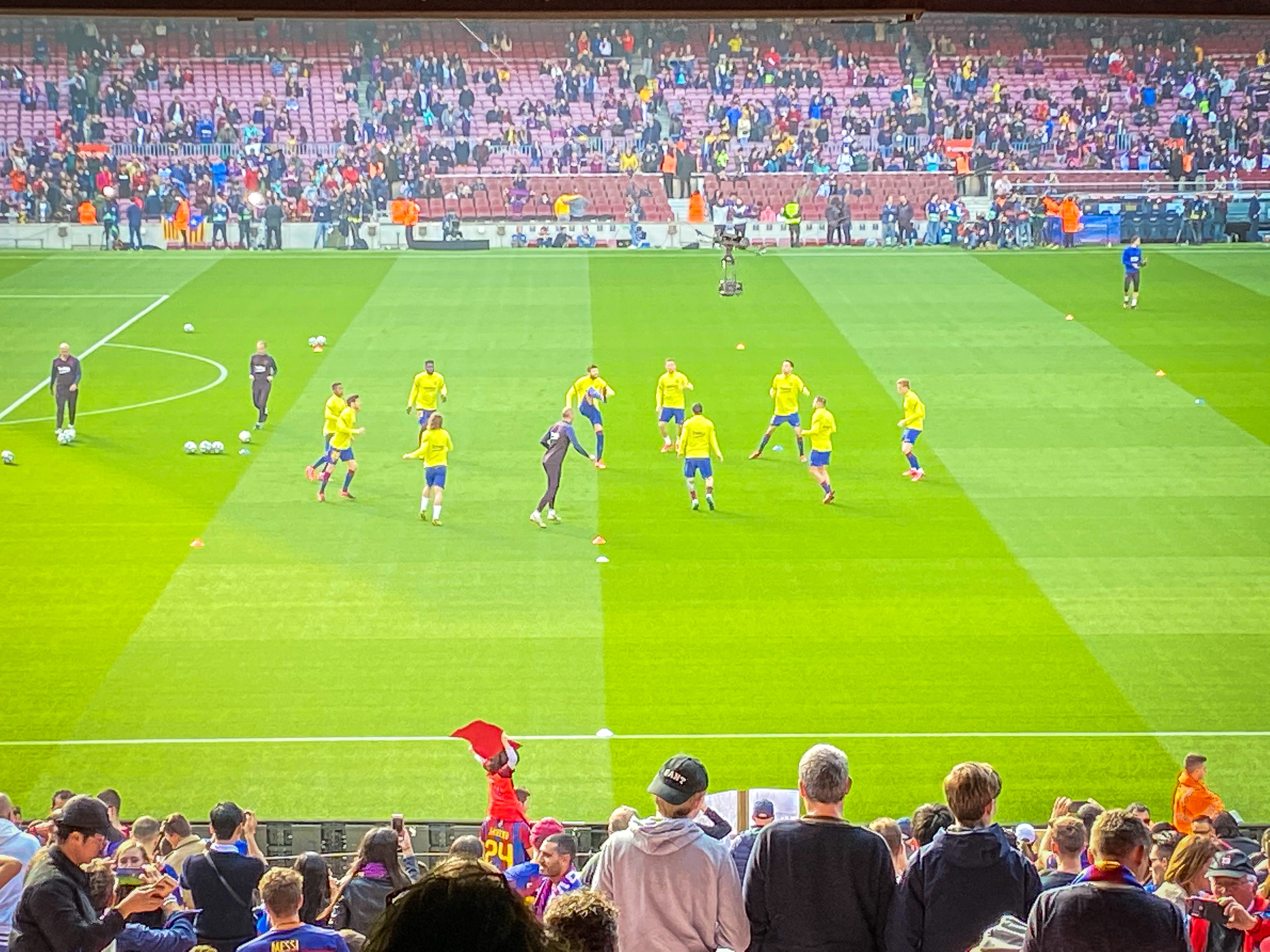 Players at the FC Barcelona Camp Nou stadium