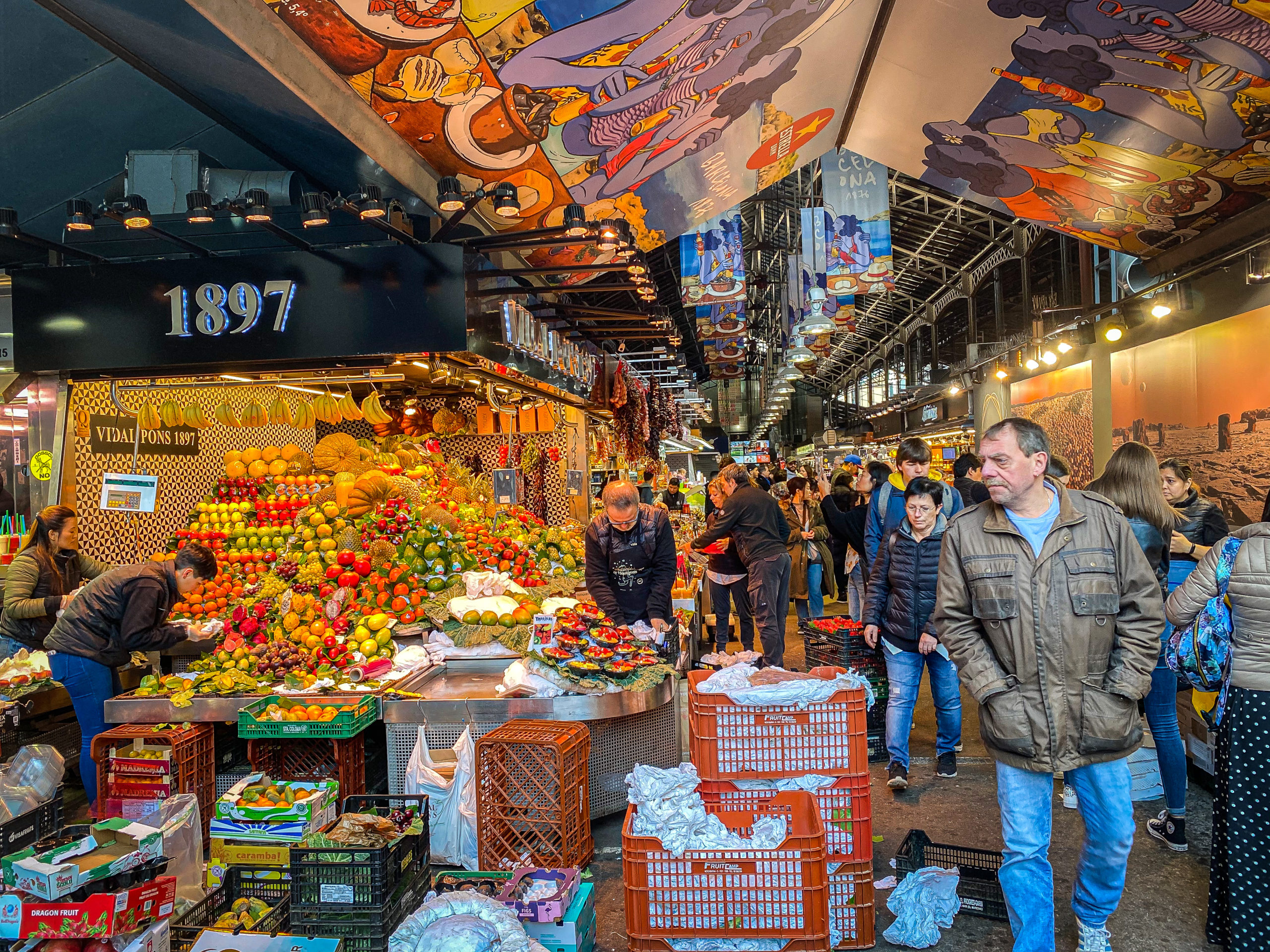 Fruits and vegetables inside La Boqueria market in Barcelona