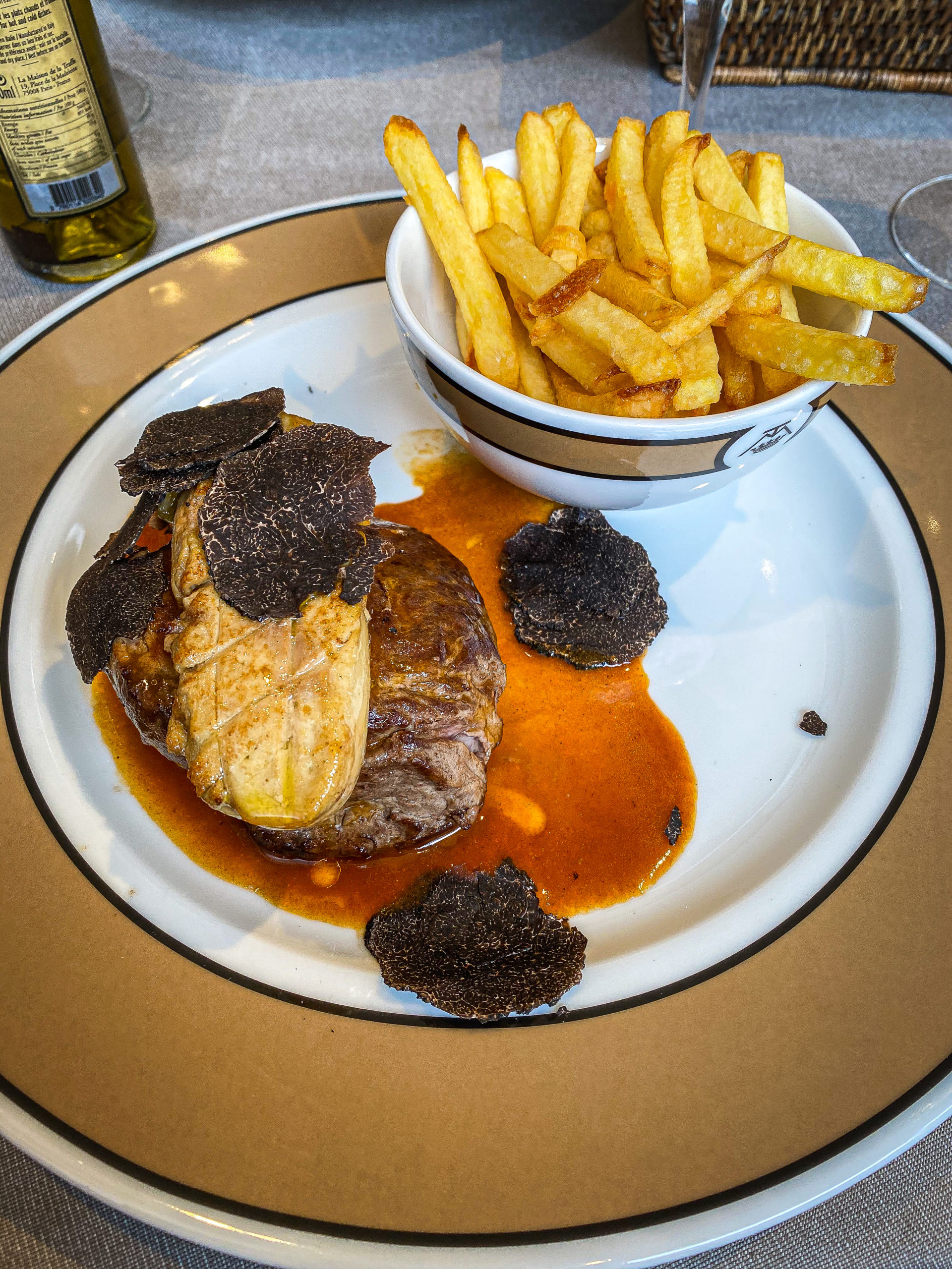 IMG_1759 Steak and foie gras with French fries and with black truffle in La maison de la Truffe in Paris