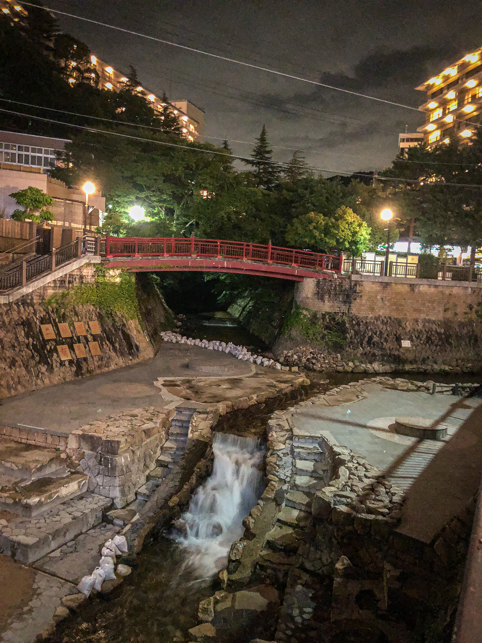 River in a Japanese village by night