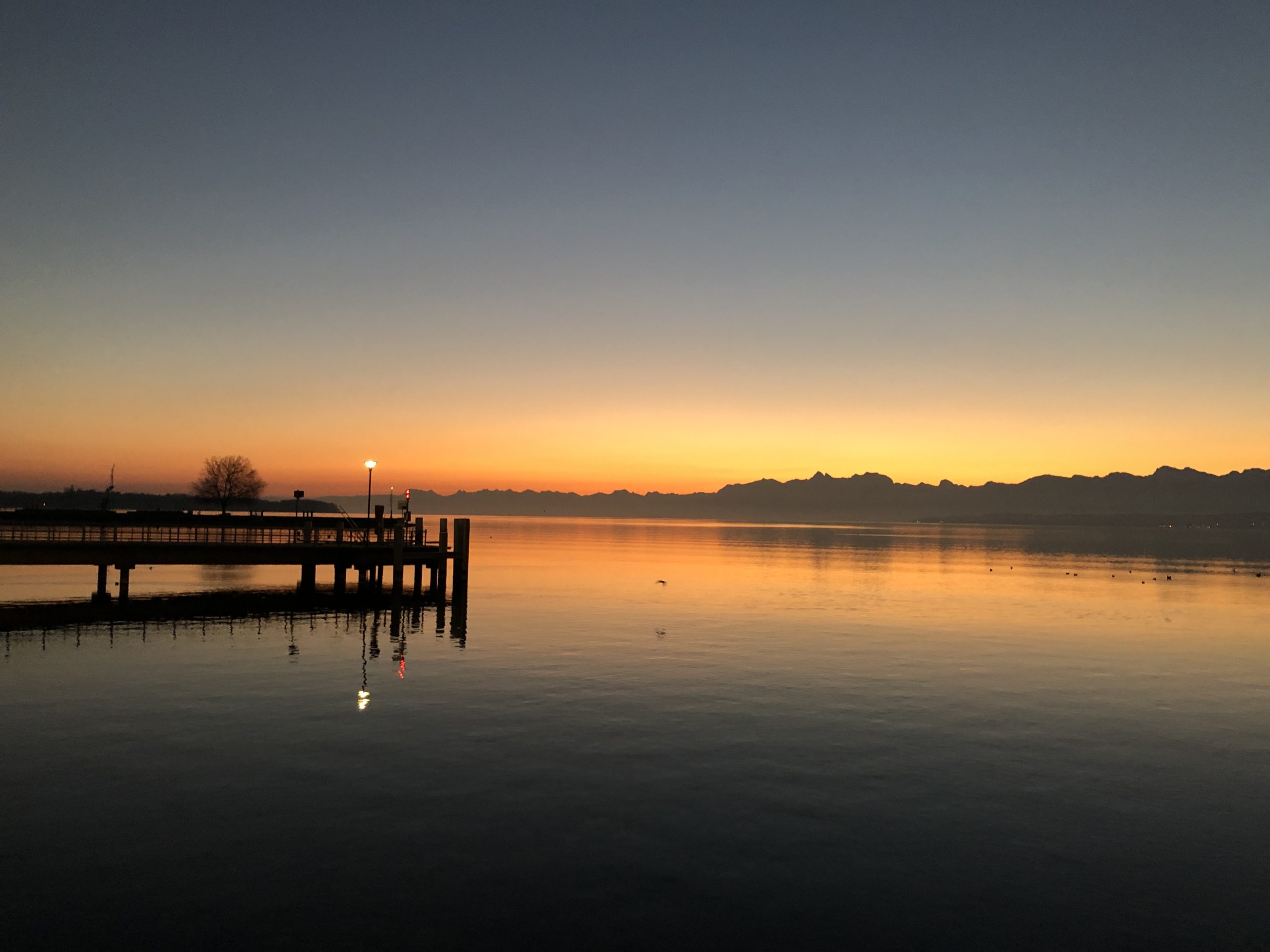 Sunrise over Lake Geneva in Nyon in Switzerland