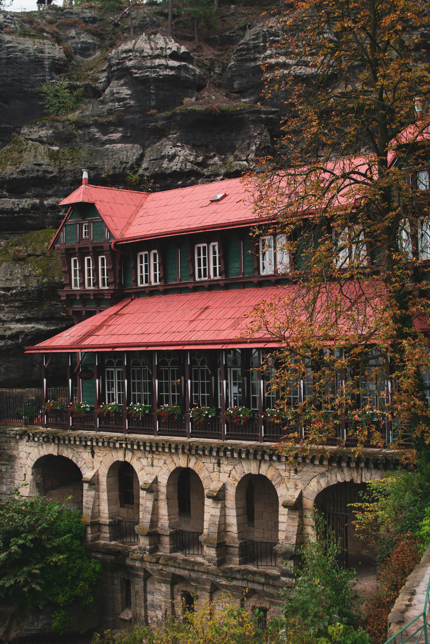 House in Pravcicka Brana in Bohemian Switzerland National Park in Czech Republic